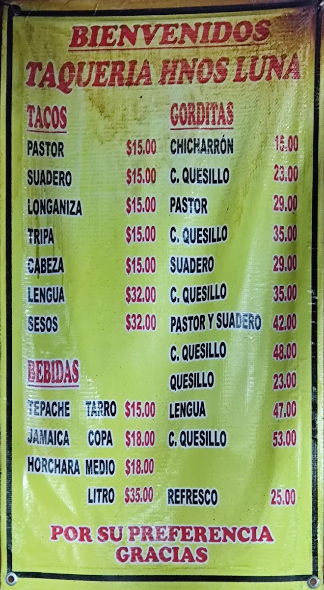 Taquería Hermanos Luna Menu - Image 5